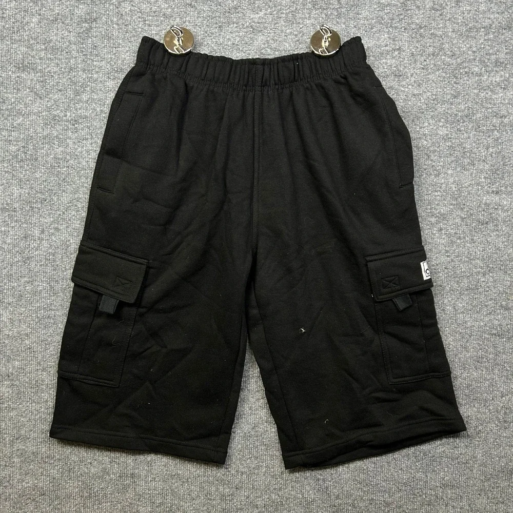 Pro Club Fleece Cargo Sweat Shorts Men's Black Elastic Waist Workwear M - NWT